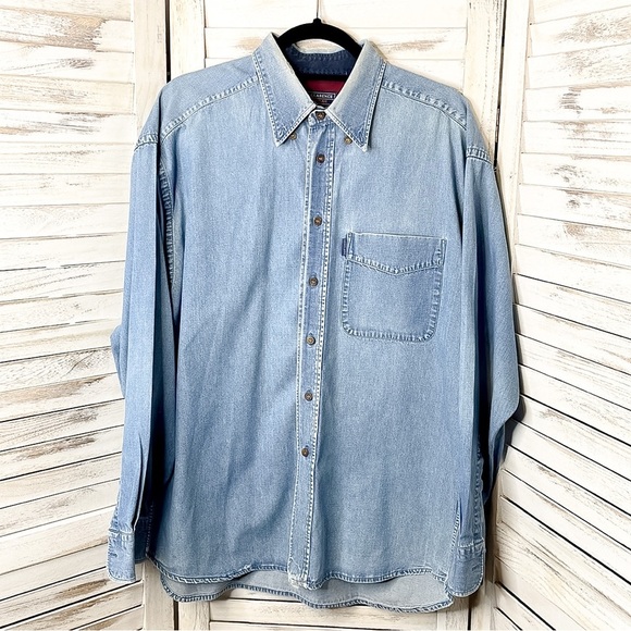PIERRE CLARENCE | Men’s French Button Down Chambray Long Sleeve Shirt - Picture 1 of 6
